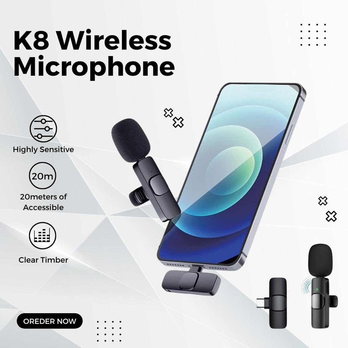 K8 Wireless Microphone Dual Connectors Type C & iPhone Lightning - Image 2